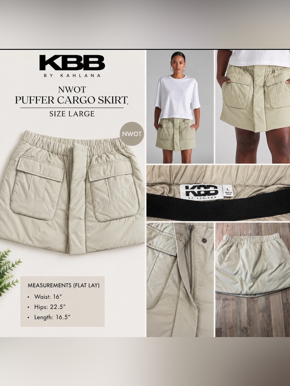 KBB by Kahlana Puffer Cargo Skirt in Light wBeige NWOT size large